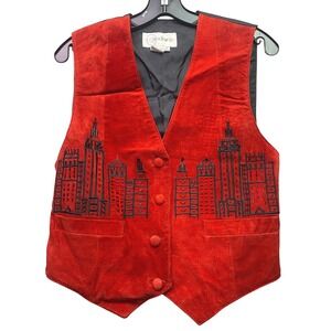 Vintage Cedars Vest Womens Medium Suede Embroidered Beaded Festival Mature